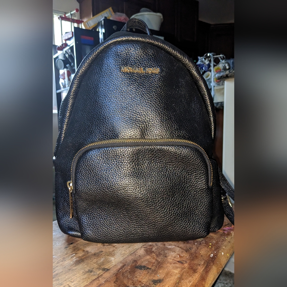 MICHAEL KORS black leather backpack purse New